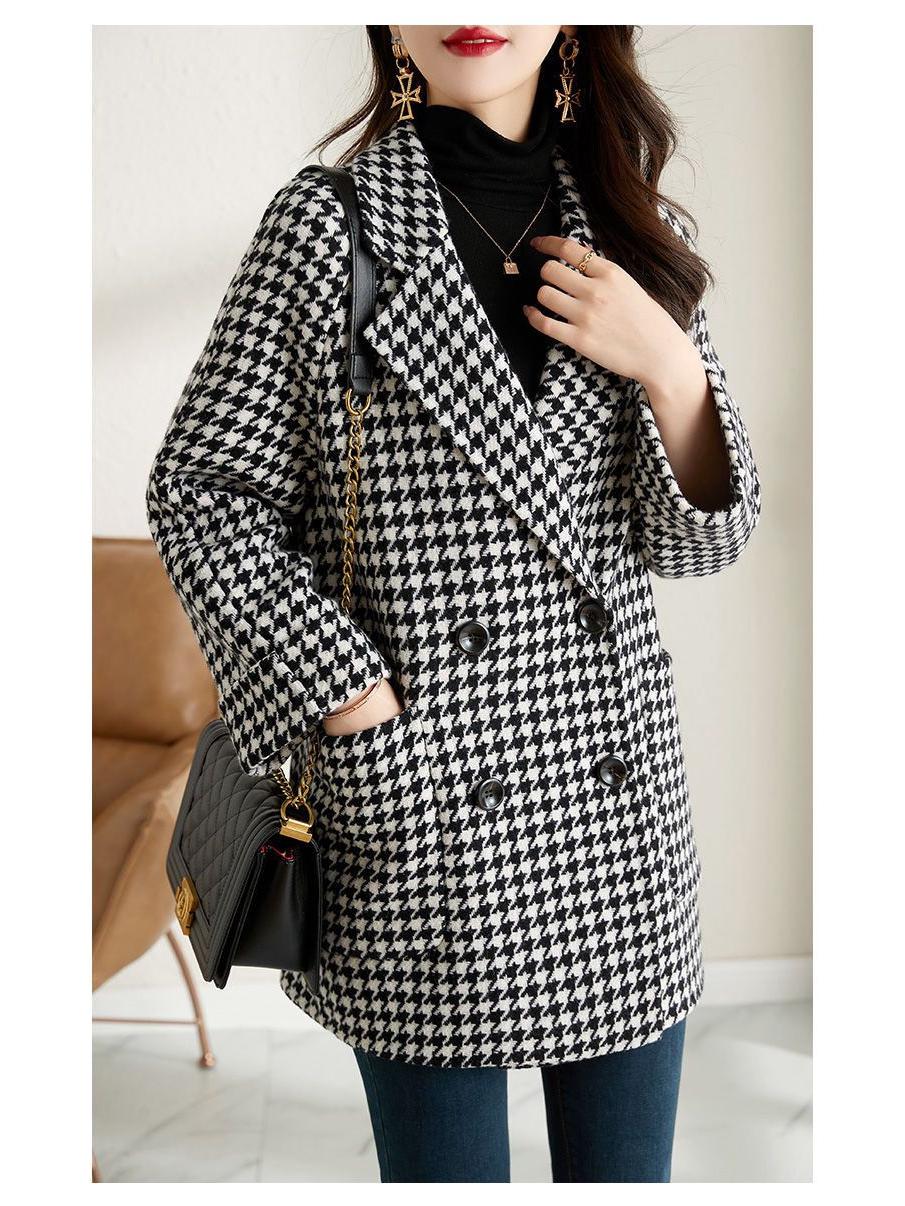 

Корейское пальто из шерсти «гусиная лапка» - Женское свободное облегающее повседневное пальто для осени/зимы 3XL