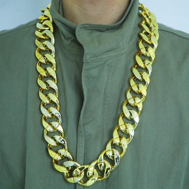 Plastic Big Chunky Chain Necklace 90s Hip Hop Gold Costume Necklace Photography Props Rapper Hip Hop Accessory Jewelry
