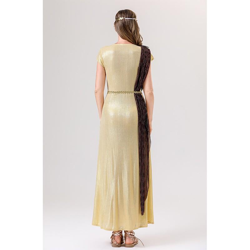 Womens Halloween Costume Roman Goddess Greek Mythology Dress White Gown With Yellow Shawl Cosplay Outfit