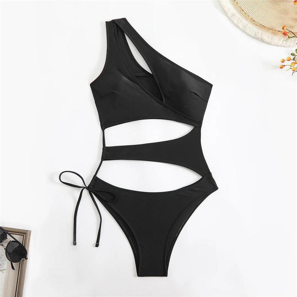 Cut-Out Asymmetrischer Ein Schulter Einteiler Badeanzug Damen Bademode Weiblicher Monokini Hoher Beinausschnitt Badehose Badeanzug Schwimmen