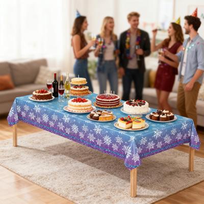 Disposable Tablecloth Waterproof Snowflake Tablecloth Sparkling Winter Theme Table Cover for Christmas New Year Parties