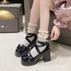Sweet Lolita Shoes Round Head Cute Girl Lolita Shoes JK Japanese Mary Jane Thick Heel High Heels Waterproof Table