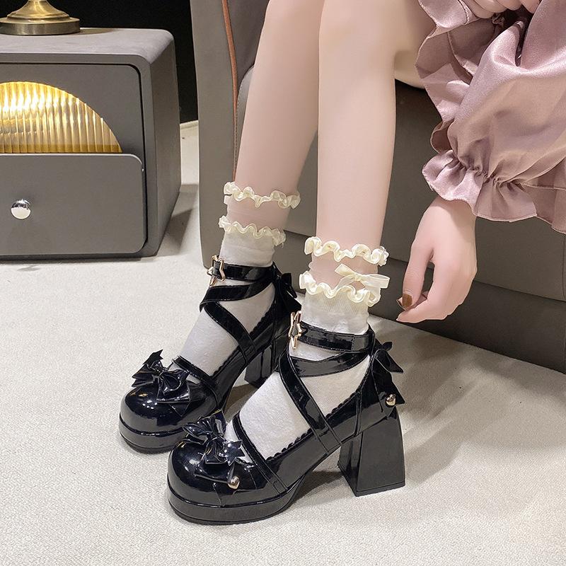 Sweet Lolita Shoes Round Head Cute Girl Lolita Shoes JK Japanese Mary Jane Thick Heel High Heels Waterproof Table