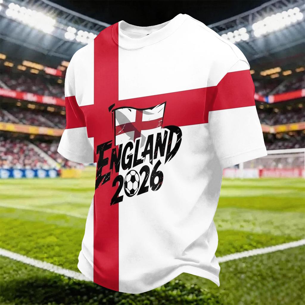 Men's Casual Soccer Print Quick Dry Crew Neck Lightweight Mesh Breathable Short Sleeve T-Shirt Suitable for Outdoor Sports and Daily Wear