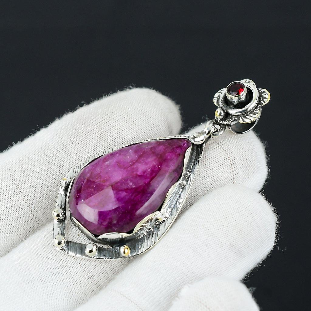Kashmir Ruby Gemstone Pendant, 925 Sterling Silver Jewelry Pendant, Ruby Gemstone Jewelry Pendant For Women, Pendant For Gifts For Her