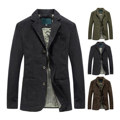 Heren Herfst Lente Jas Effen Kleur Lange Mouw Revers Losse Single-breasted Multi Zakken Knopen Colbert Herfst Lente Jas