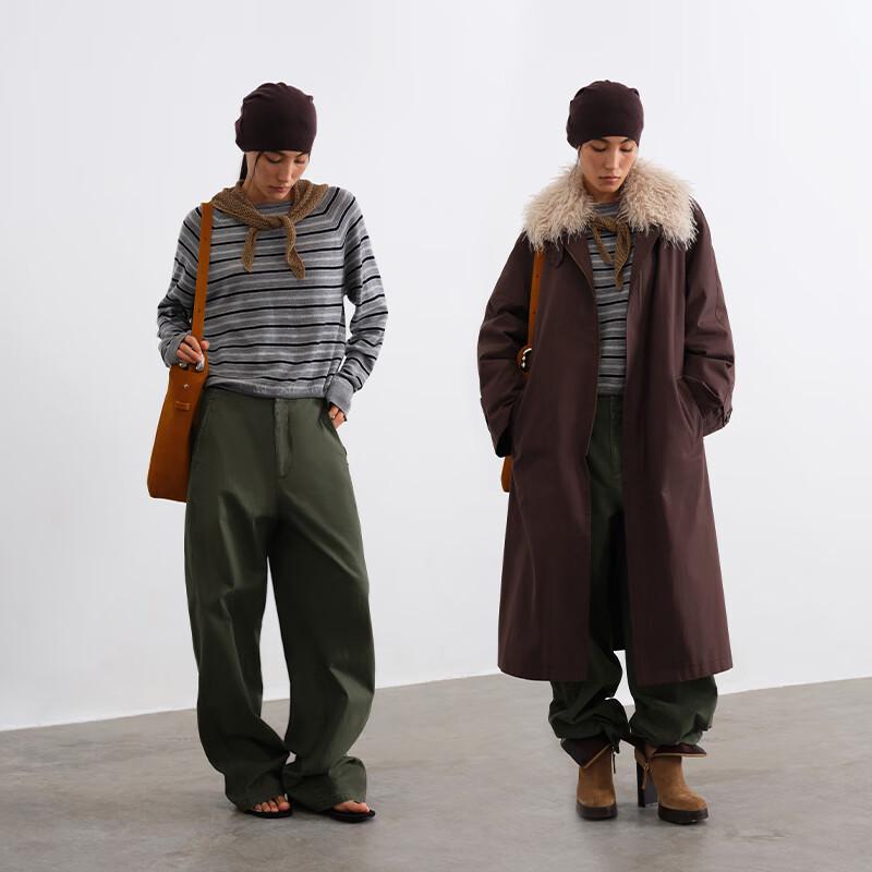 GREEN BELT Women's 100% Lambswool Color Block Stripe Round Neck Sweater