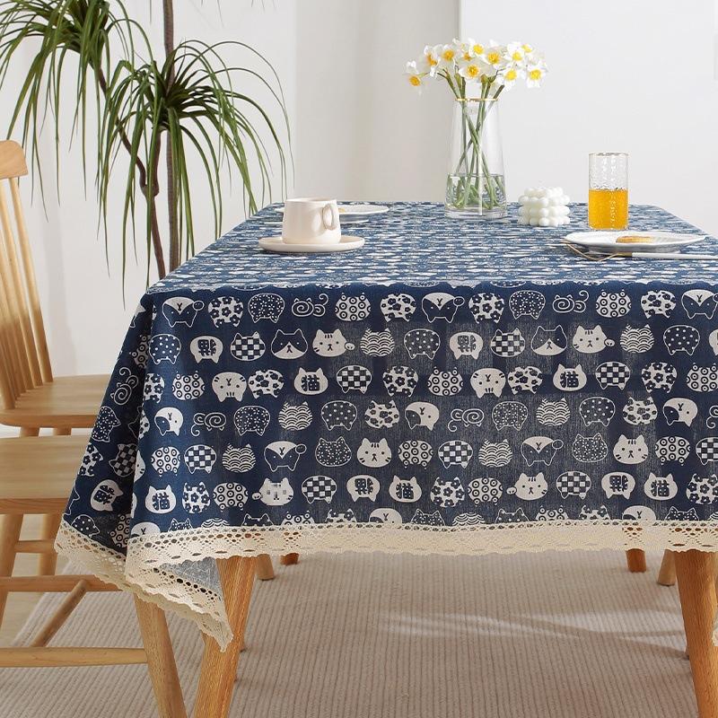 Cotton and Linen Tablecloth Fabric Net Red Girl Heart Plaid Desk Mat Rectangular Small Fresh Coffee Table Mat Table Cloth