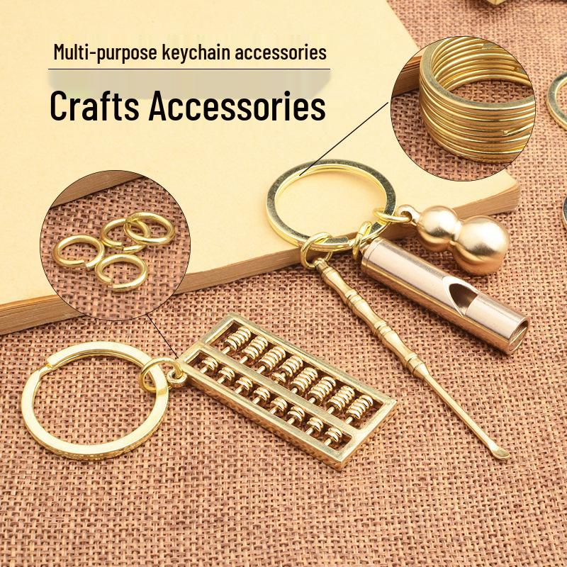 Copper Gourd Round Key Ring Accessories with Open Jump Rings and Alloy Buckle Parts.