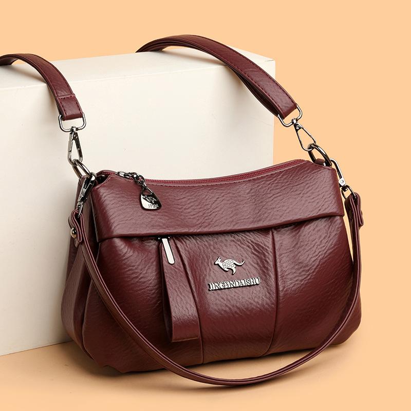Senior Soft Leather Commuter Multi-layer Large Capacity Single Shoulder Crossbody Bag Middle-aged Mother Bag