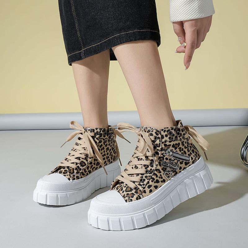 Leinenschuhe mit dicker Sohle Herbst Neue Höhe Erhöhende Damen Metallreißverschluss Herzförmige Dekoration Lässige Damenschuhe