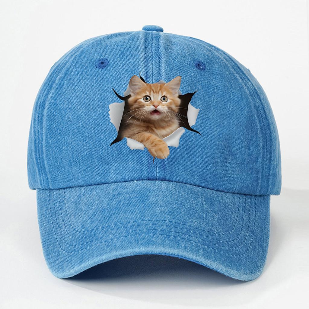 Cute And Silly Cat Printed Baseball Cap For Men And Women, Versatile For Casual Wear, Daily Outdoor Hiking, Duckbill Cap