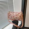Strawberry Printed Mini Crossbody Bag for Women Fashion Corduroy Underarm Bag Student Travel Handbag