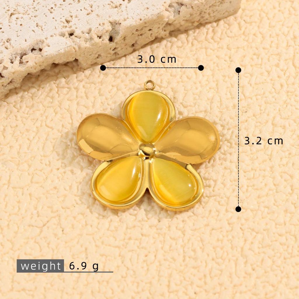 18K Gold Plated Cat's Eye Pendant: Colorful Flower DIY Stainless Steel Jewelry Charm