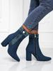 Denim Pointed Toe Chunky Heel Ankle Boots with Slimming Side Zipper - European Style Women's Versatile Fashion.