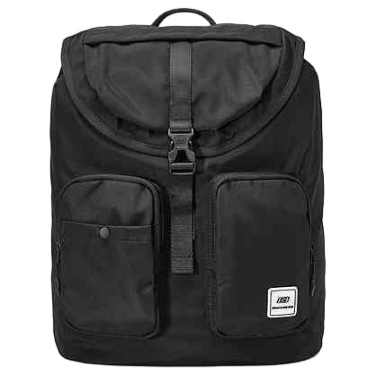 Skechers Fashion Casual Multi-Pocket Buckle Closure Fabric Backpack Unisex Backpack Carbon-Black L324U039-0018 Carbon Black
