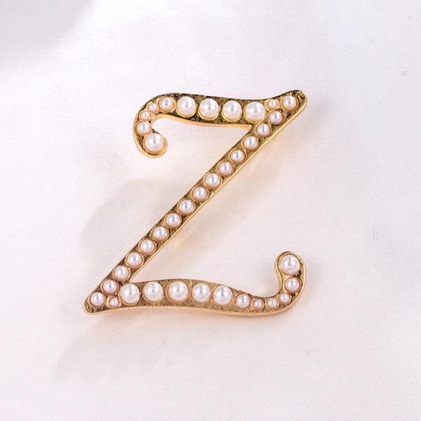 Arrival Simulierte Perlenbuchstaben Initialen Brosche Pins in Goldfarbe plattiert