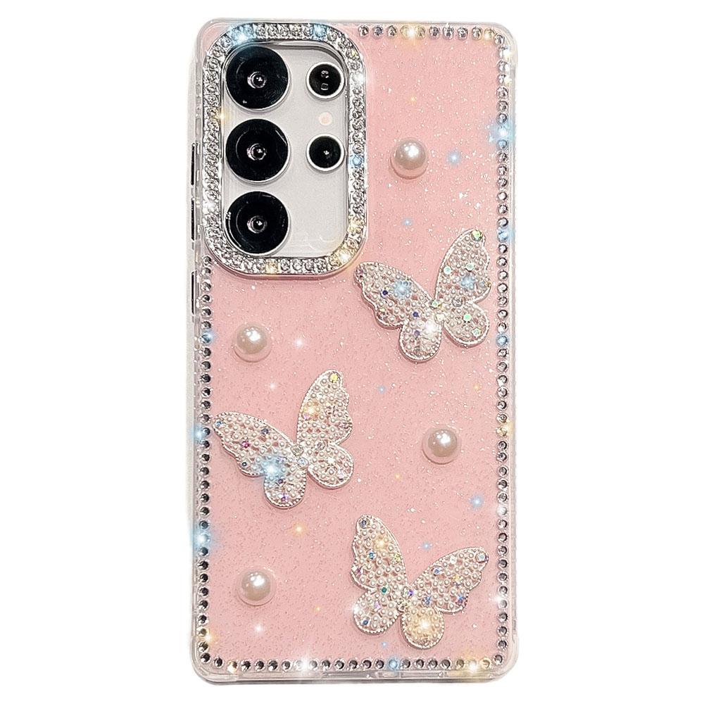 For Samsung Galaxy S25 Ultra Case Rhinestone Edge Pearl Butterfly Decor TPU+PC IMD Phone Cover
