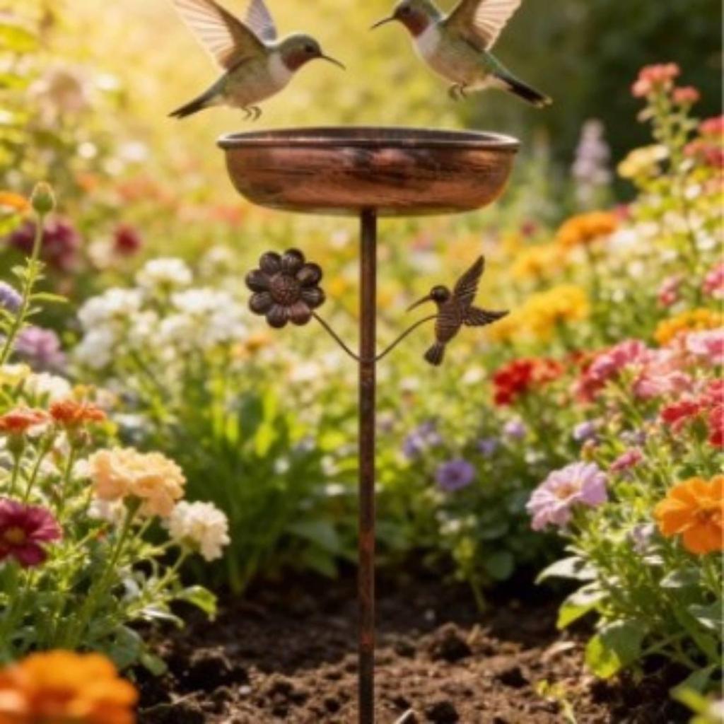 Metal Bird Bath 2-in-1 Outdoor Decor Heavy Duty for Backyard