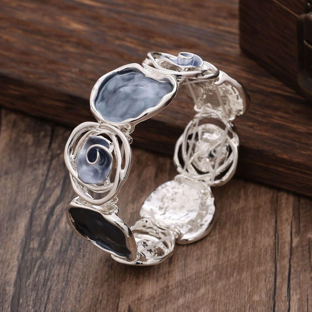 Elastic Buckle Colored Oil Rose Bracelet Women's Hand Bracelet  Gifts for Women Girl