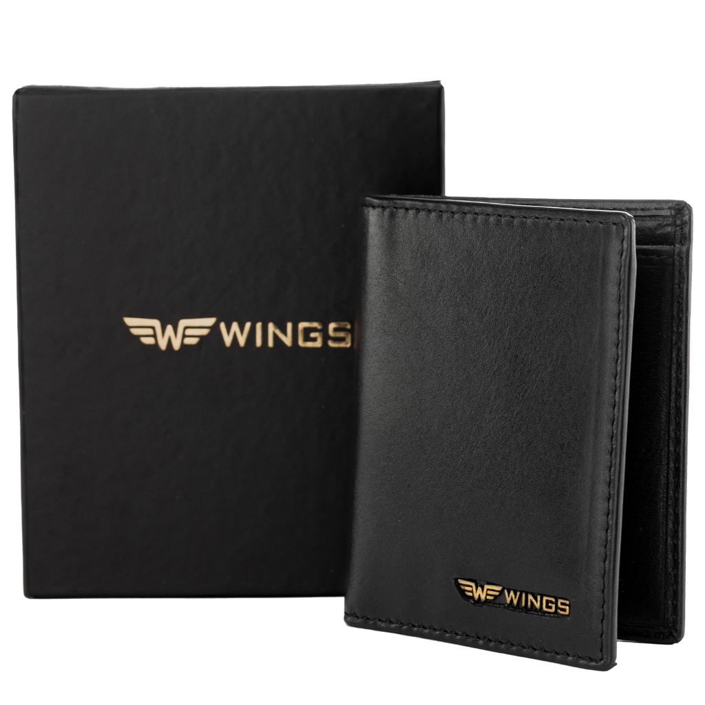 Wings Cardholder Made of Smooth Natural Cowhide Leather Black