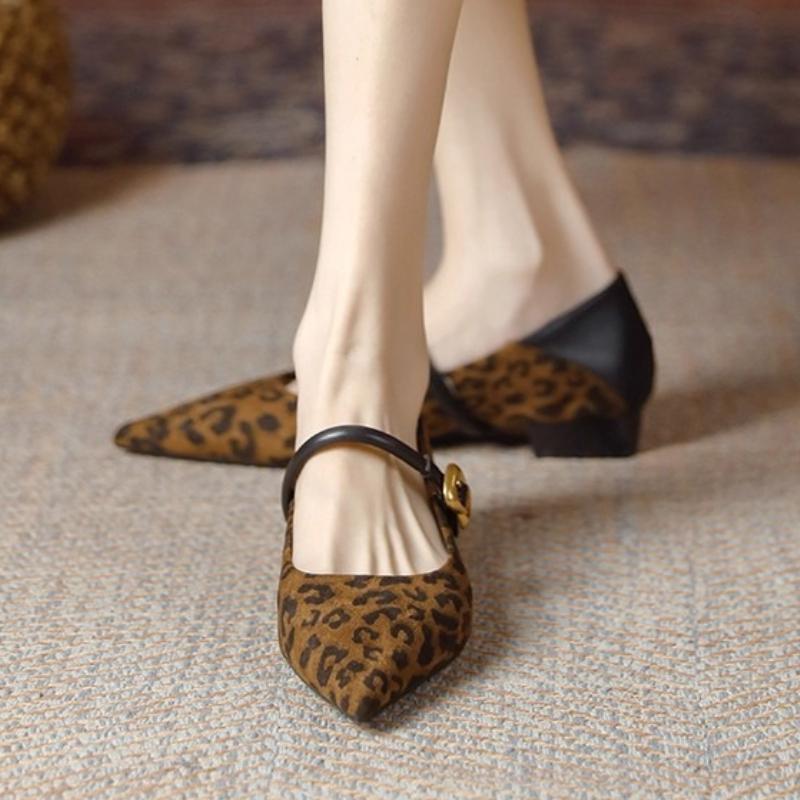Leopard Women Heeled Shoes Elegant Pointed Toe Chunky Shoes 2025 Designer New Loafers Dress Party Pumps Zapatillas Mujer