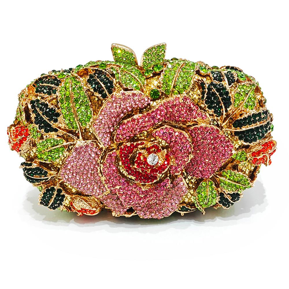 WHTUOHENG Blumenkristall Abendtaschen für Damen Diamant-Blumen-Metall-Party-Taschen Hochzeitsfeier Mädchen-Clutch Dinner-Handtaschen