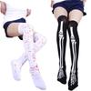Anime Style Print Big Black Silk Leg Socks Nurse Striped Knee Stockings Socks Japanese Blood Socks Women's Tall Tube