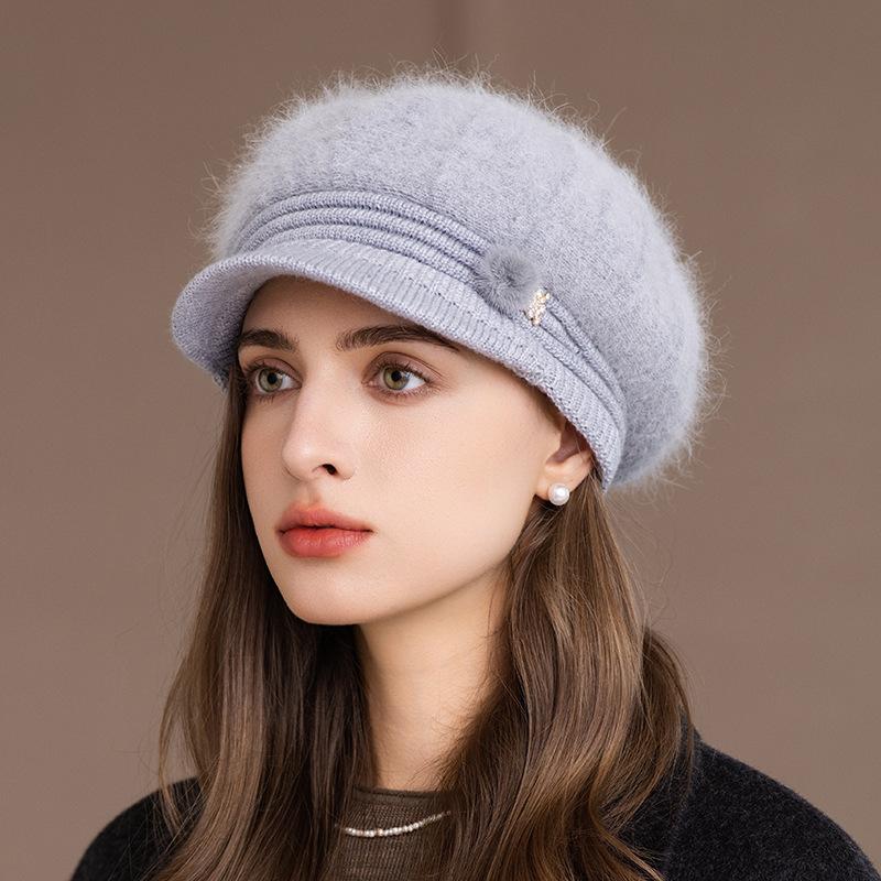 Chapeau pour femme Nouveau chapeau d'automne et d'hiver en laine Bonnet thermique Mère d'âge moyen et âgée Chapeau tricoté