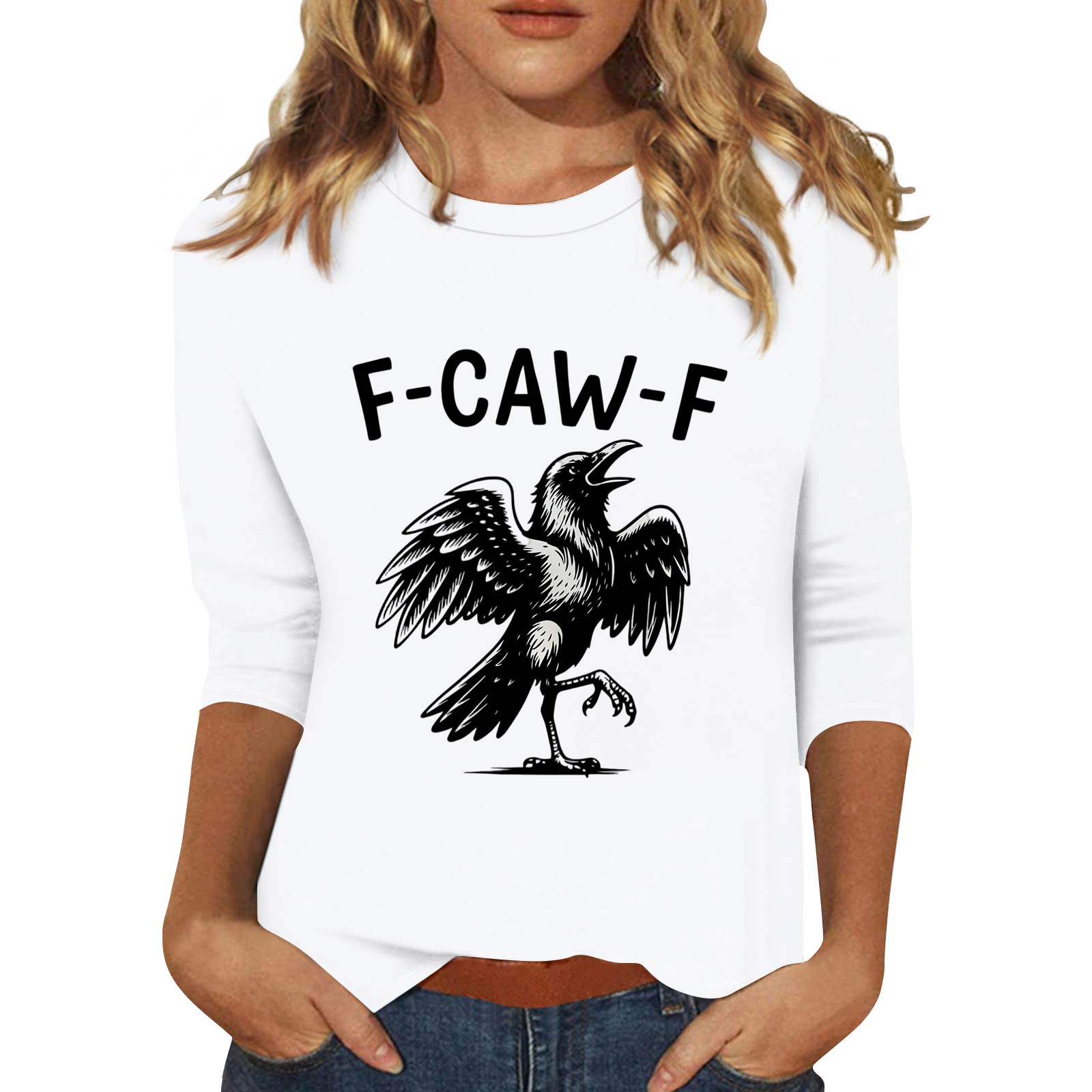 

Женская модная повседневная футболка с рукавом три четверти и принтом на шее S белый