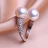 seniko Double Natural Freshwater Pearl Rings For Women Fashion Female Cubic Zirconia CZ Ring Pearl Jewelry Adjustable Ring