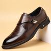 Men's Genuine Leather Dress Shoes First Layer Cowhide Pointed Toe One-Step Slip-On Velcro Closure Trendy Casual Loafers
