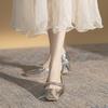 Silver Mary Jane Women's Single Shoes, High Temperament, Spring and Summer New Middle Heel Square Head Princess Light Mouth Shoes Children