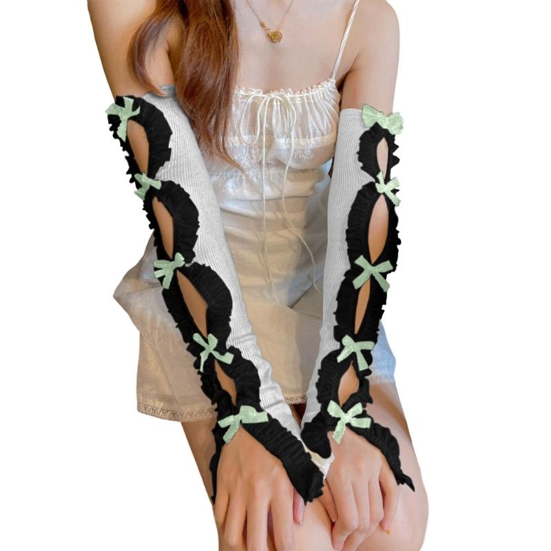 Breathable Cotton Lace Bows Arm Sleeves Elastic Gloves Comfortable Costume Accessory For Office Outdoor Activities