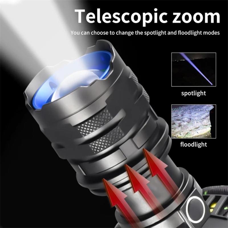 Far LED Putere Mare Luminozitate Mare Far LED Reîncărcabil prin USB Zoom Lanternă Frontală Rezistentă la Apă Lanternă de Exterior Camping Pescuit