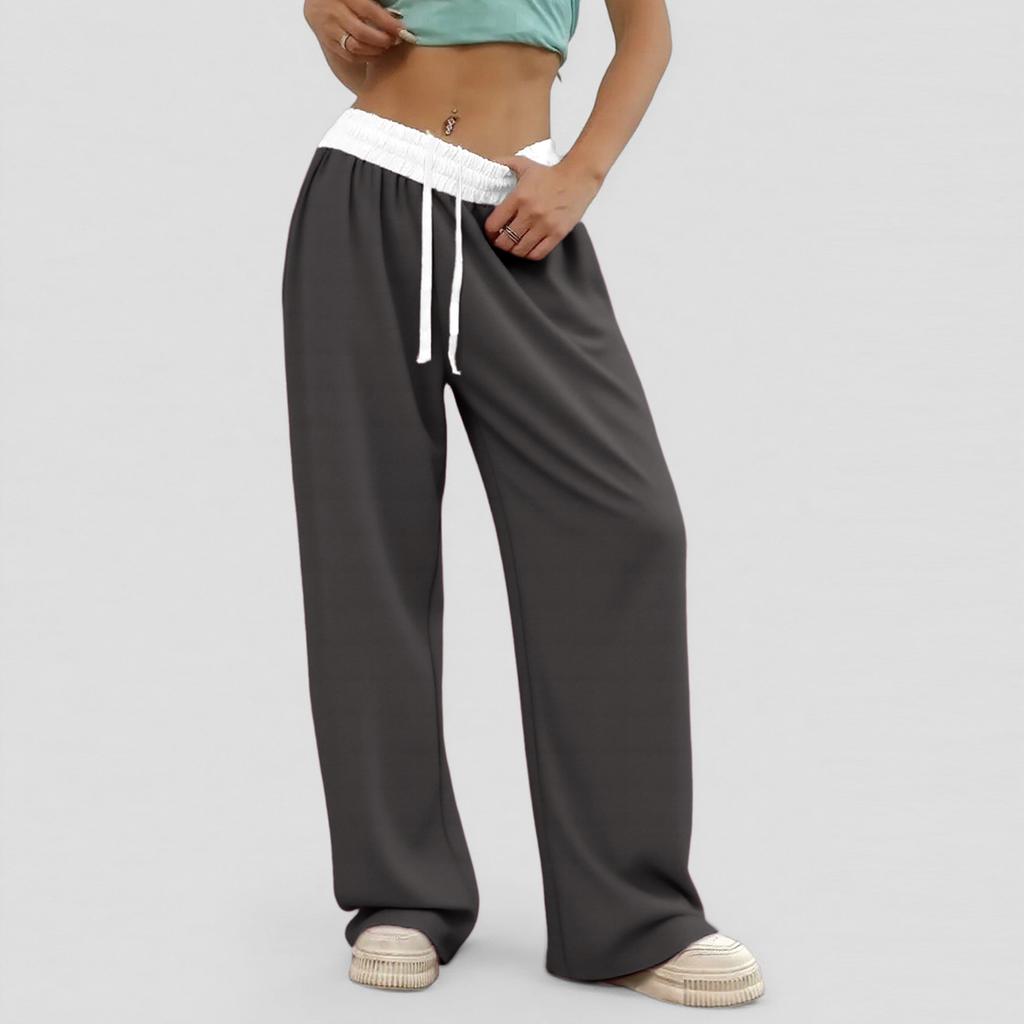 New Women's Color Block Drawstring Wide Leg Sweatpants, Loose Fit Casual Joggers with Elastic Waist for Yoga, Lounge and Street Style