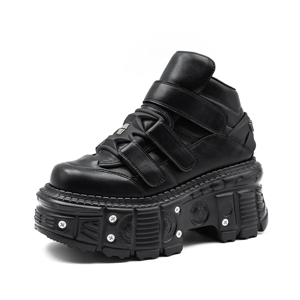 Fashion New Punk Style Women Shoes Lace-up Heel Height 6CM Platform Shoes Woman Metal Decor Woman Sneakers Gothic Ankle Rock Boots