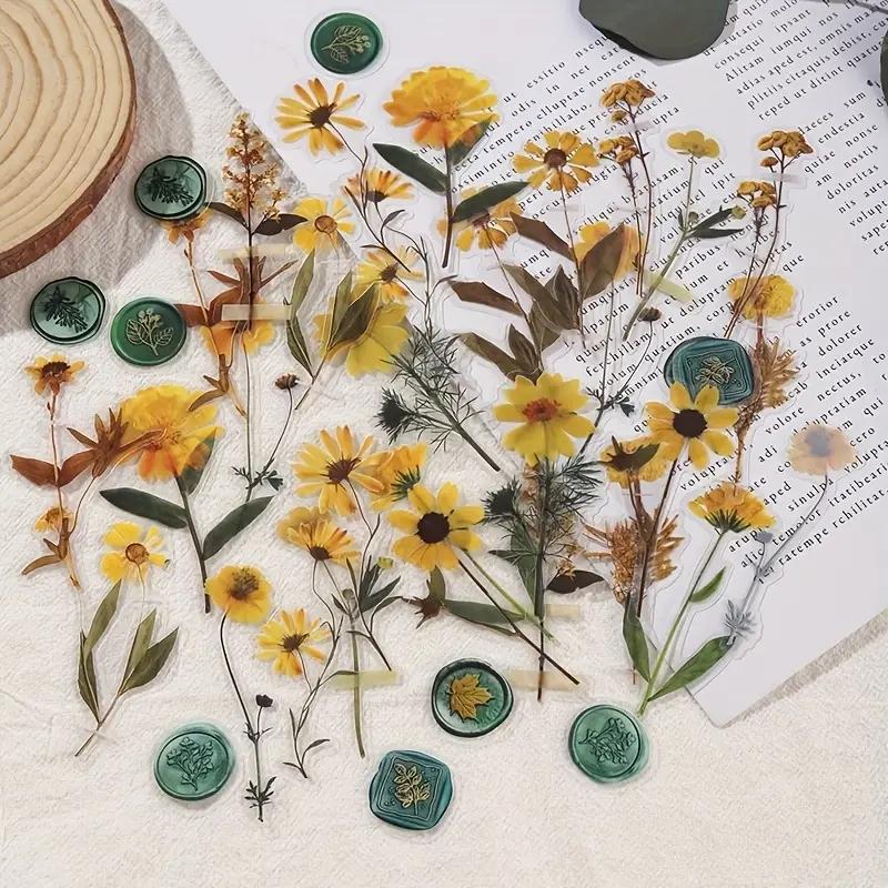 JIANQI 40 Pcs Dried Flower Collection Record PET Stickers Decorative Handmade Scrapbooking Material Diary Album Craft Supplies
