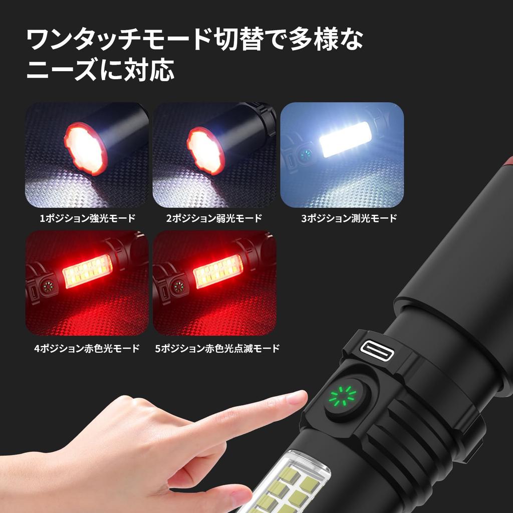 Compact LED Flashlight with XPE COB Light Wide Portable Work Dimming with Tail Versatile for and Kitchen Tool Powerful, High-Brightness Source,