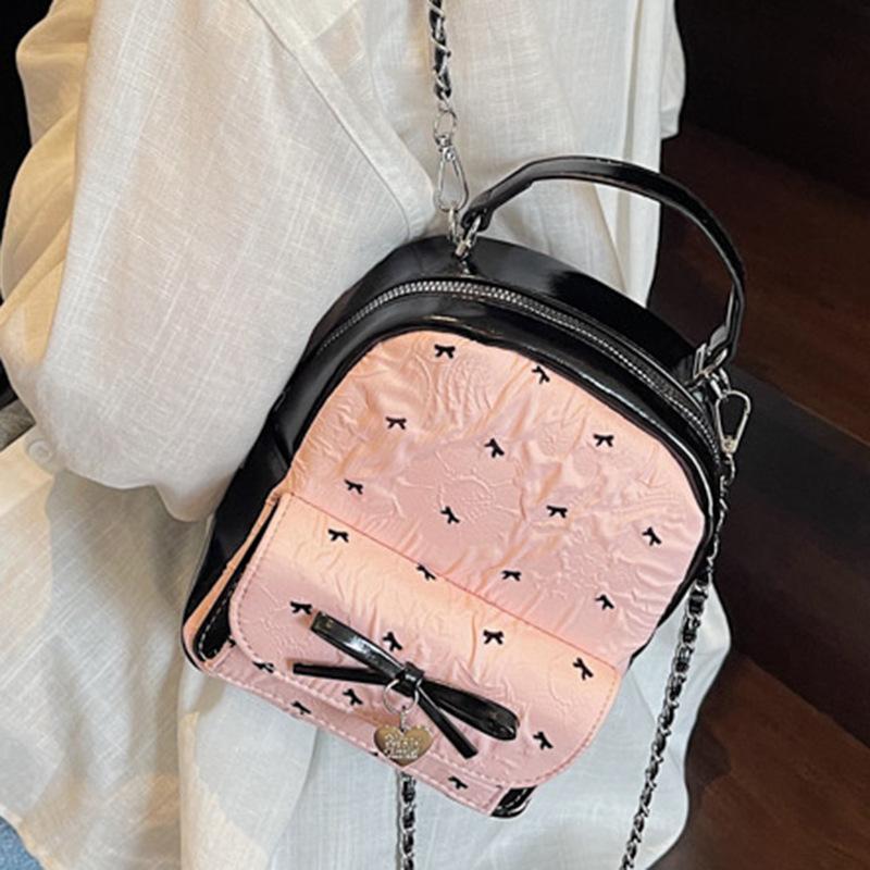 New girls bow seersucker sweet shoulder small bag backpack girls small fresh portable bucket bag