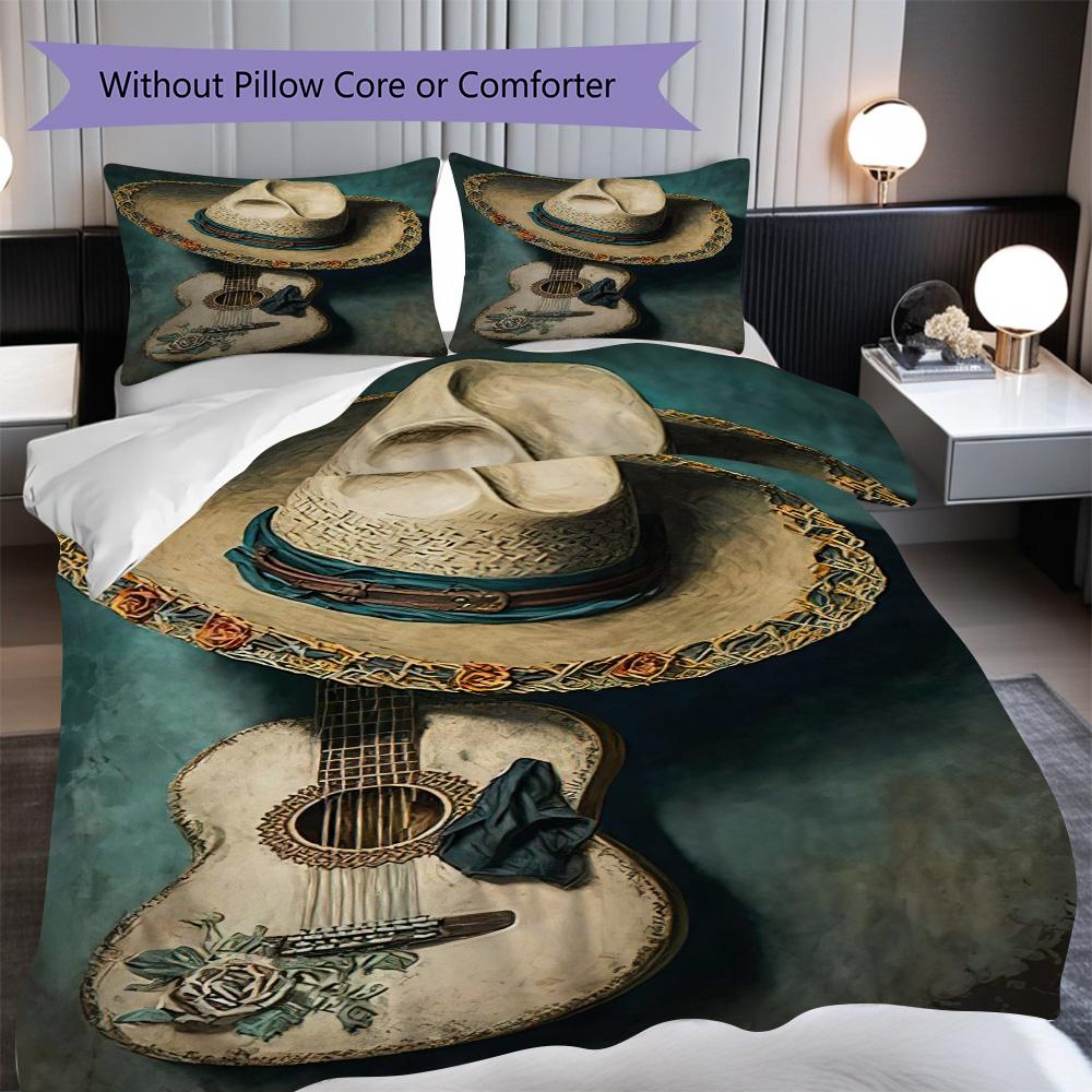 1PC Music, guitar Theme Bedding Quilt Set Quilt Cover Pillowcase Home Decoration Birthday Gift (1 * duvet cover + 2* pillowcase, without core)