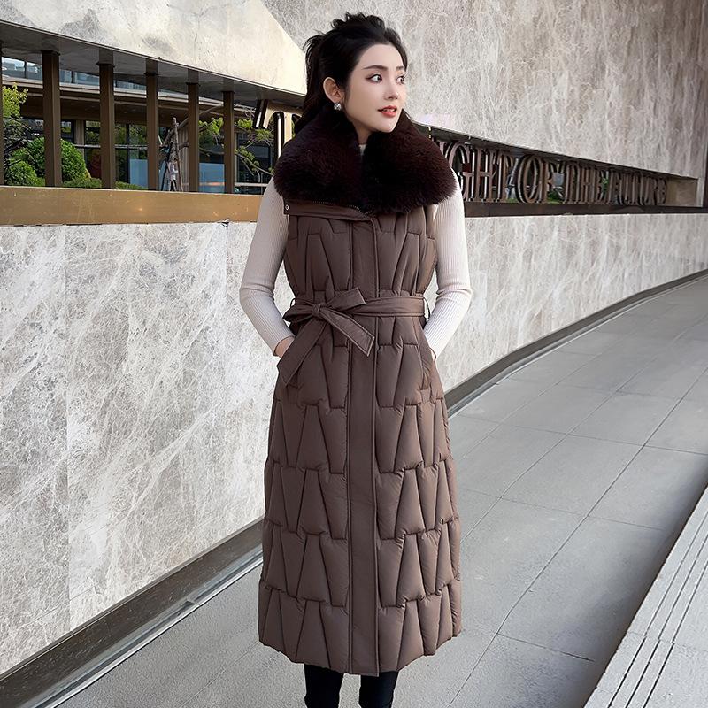 Nou Toamnă și Iarnă Lung Femei Guler de Păr Vestă fără Mâneci Culoare Solidă Îngroșată Caldă Sport Casual Lejer Jachetă Ușoară