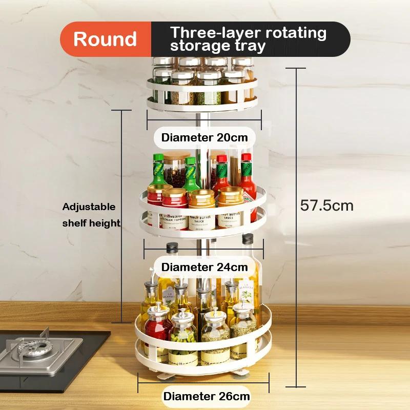 Rotation Condiment Rack Multifunctional Carbon Steel Flavour Storage Tray Round Seasonings Spice Organizer for Kitchen