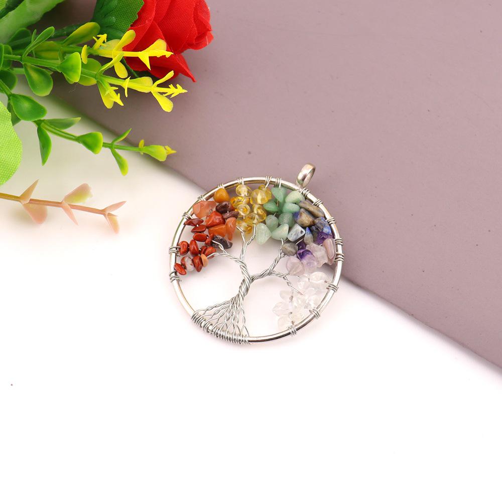 Rainbow Life Tree Wire-Wrapped Crystal Pendant Necklace N746