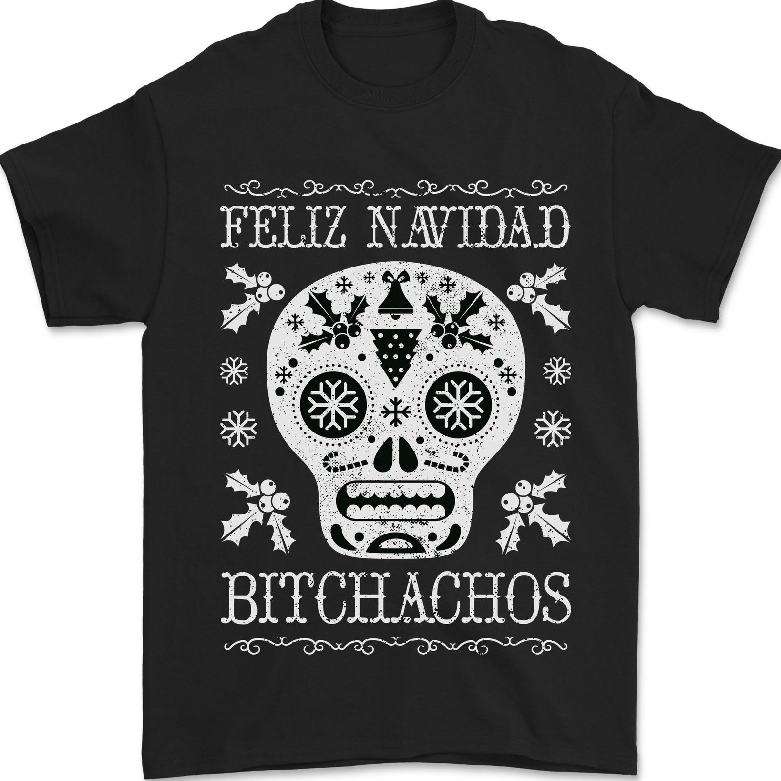 Feliz Navidad Sugar Skull Christmas Xmas Mens T-Shirt 100% Cotton L