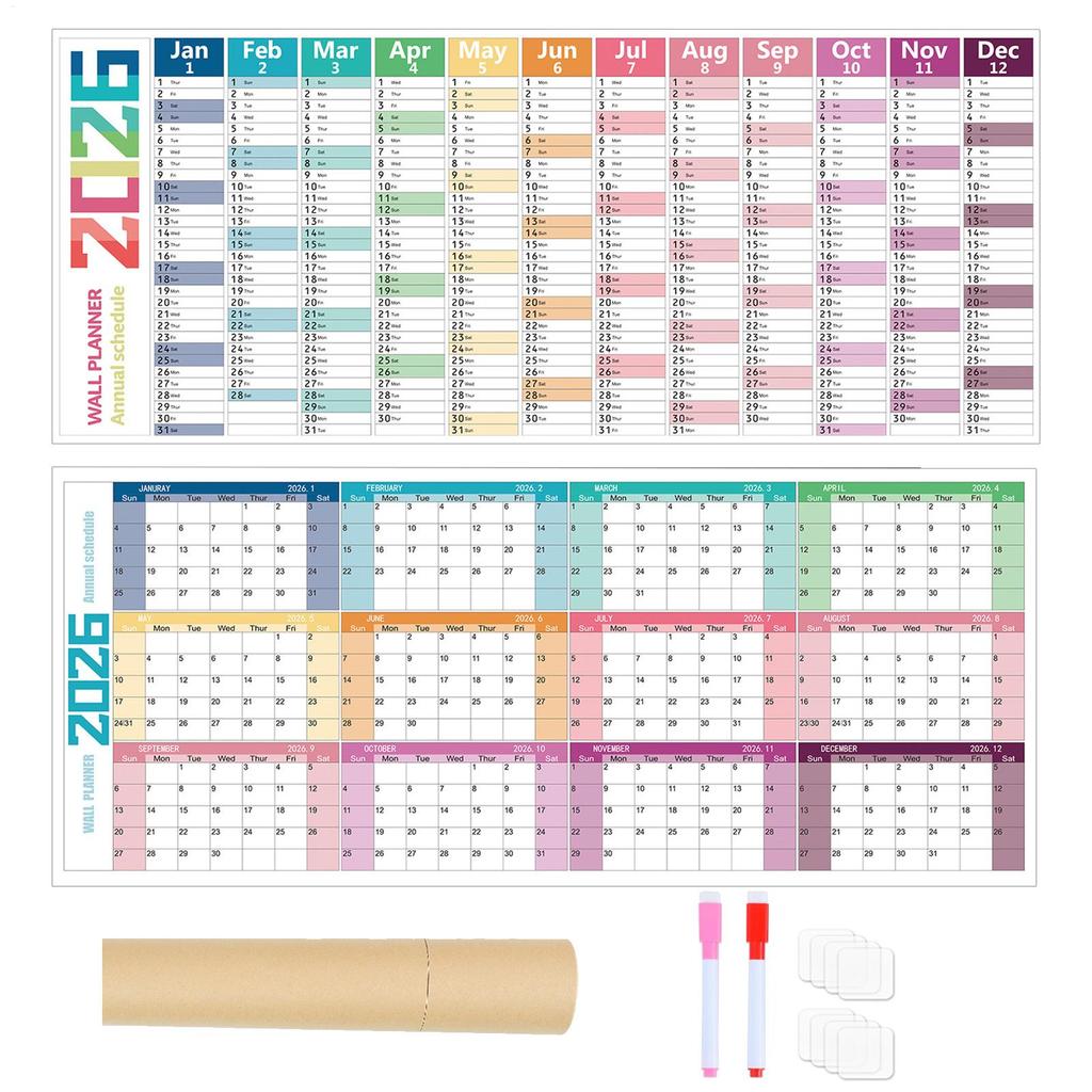 2026 English wall calendar, Dry Erase Wall Planner Agenda Planner Thick Paper new year Large calendar for home school office
