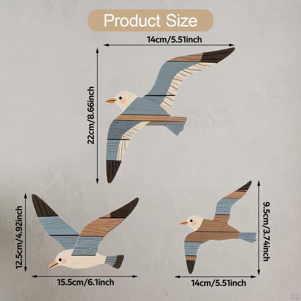 3 Pieces Wooden Bird Wall Art Decoration for Living Room Office Kitchen