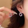 Silver Color Round Crystal Dangle Earrings For Women Korean Hoop Jewelry Wedding Birthday Gift