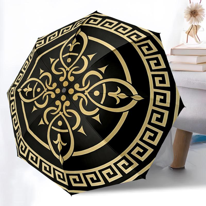 1pc Greece Pattern Automatic Folding Umbrella, Lightweight Retractable Compact Travel Umbrella, 8-Rib Sturdy Frame117