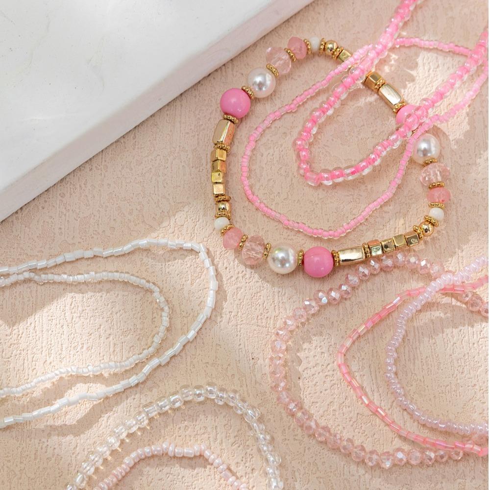 10Pcs/Set Colorful Bohemian Beads Bracelets Stackable Pearl Beaded Multilayer Bracelets Hand Jewelry Shiny Bangle Set Women